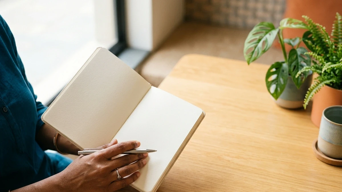 First fertility consultation — hands preparing notes in a journal