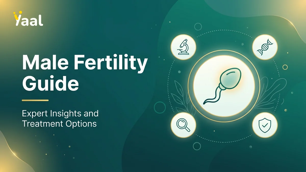 Male factor infertility pillar illustration covering azoospermia, oligospermia and varicocele