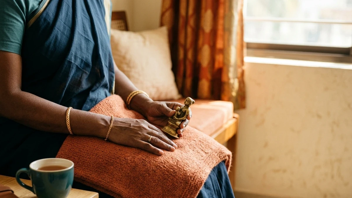 Pregnancy after 40 — a woman's hands resting with a cup of tea by a window