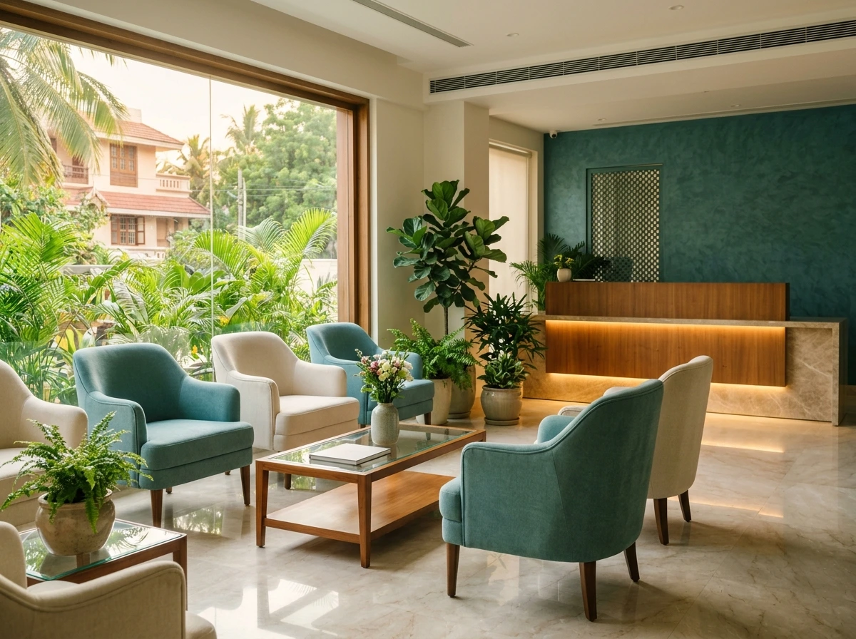 Reception and waiting lounge at Yaal Fertility Centre, Madipakkam