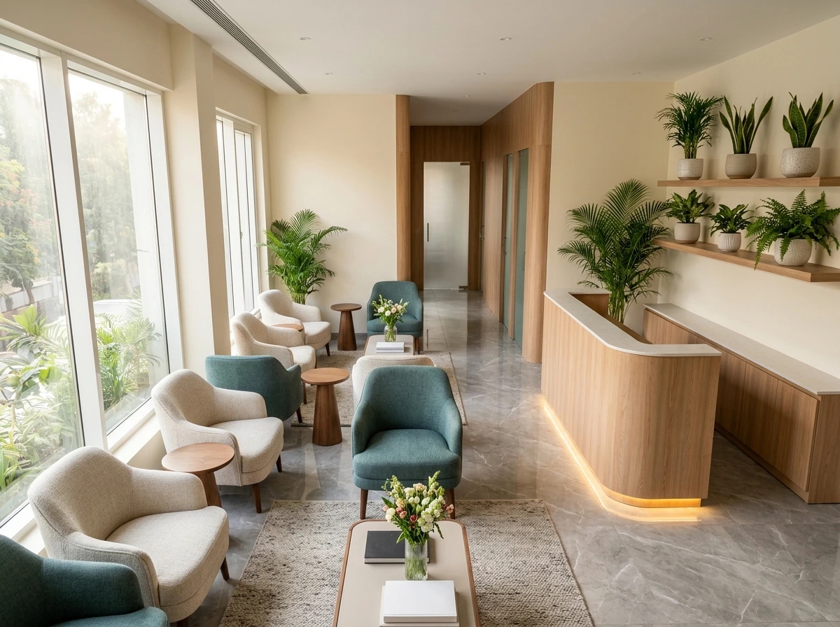 Reception and waiting lounge at Yaal Fertility Centre, Pallikaranai