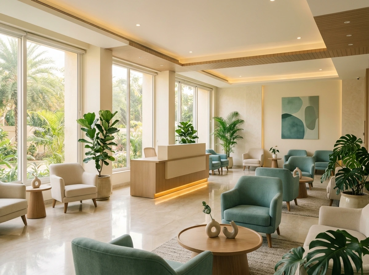 Reception and waiting lounge at Yaal Fertility Centre, Thiruvanmiyur