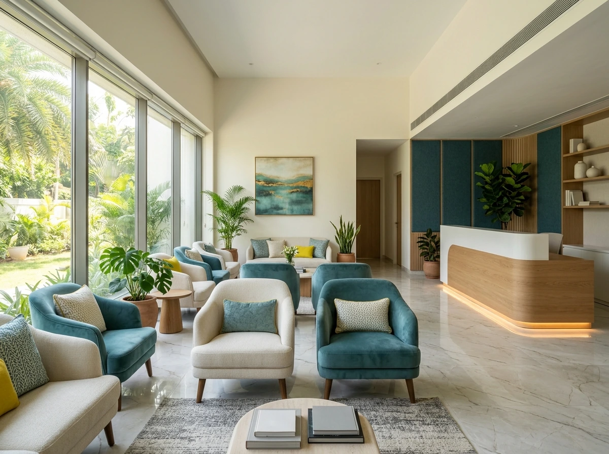 Reception and waiting lounge at Yaal Fertility Centre, Velappanchavadi