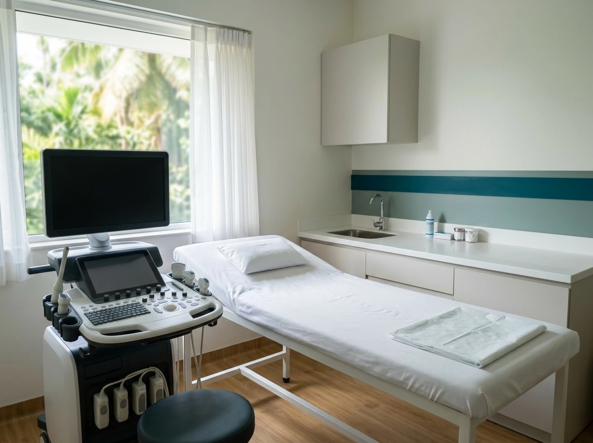 Ultrasound and diagnostics room at Yaal Fertility Centre, Velappanchavadi