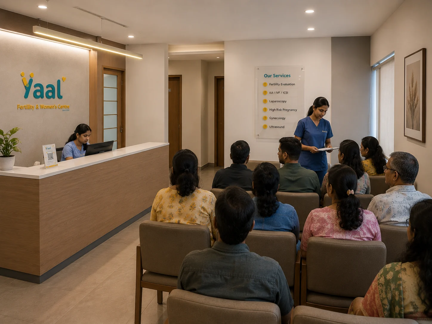Reception and waiting area at Yaal Fertility & Women's Centre, Chennai
