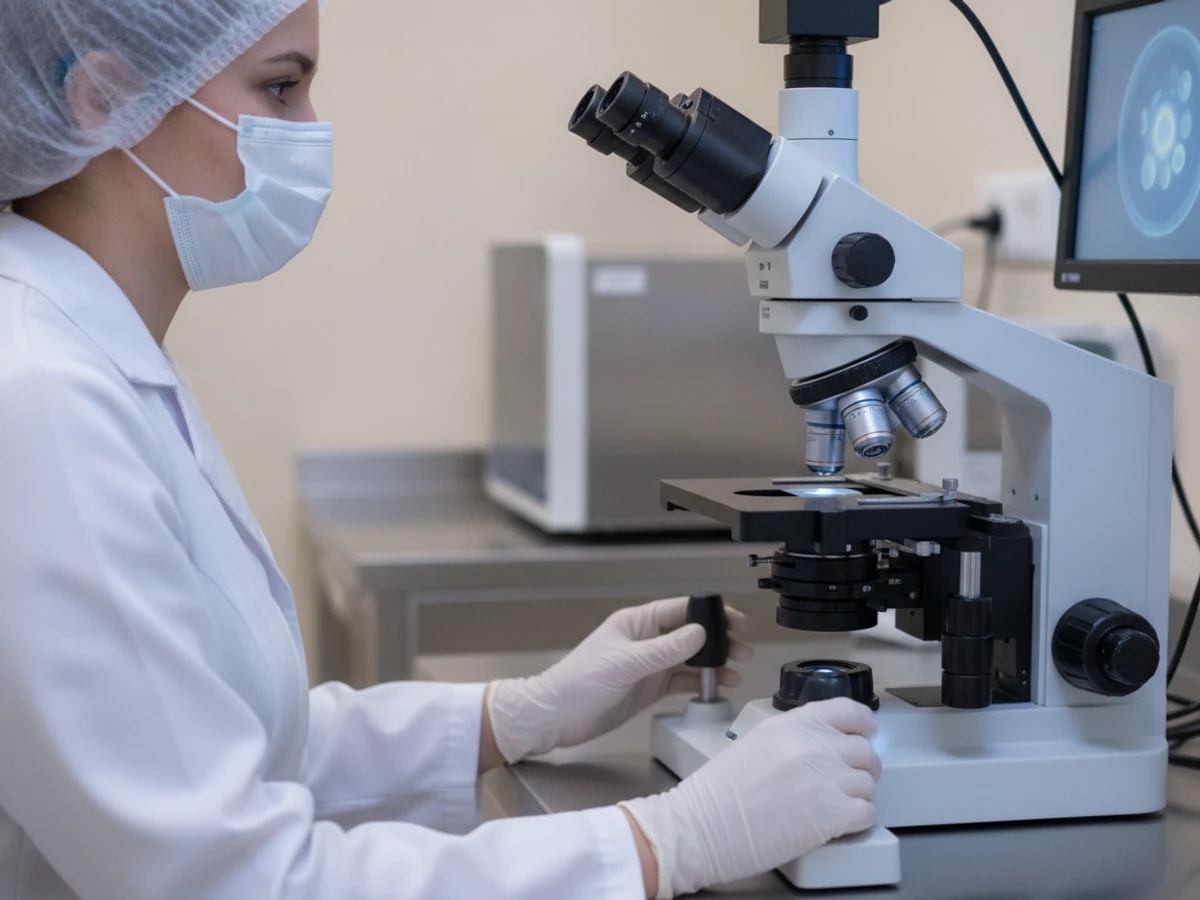 Embryologist performing ICSI at a micromanipulator workstation in the Yaal Fertility Centre lab