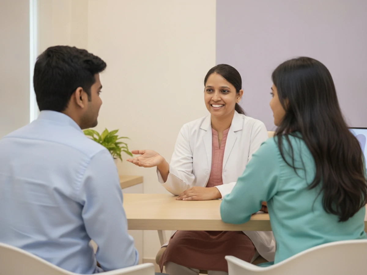 Dr. Rukkayal Fathima discussing an IVF treatment plan with a hopeful couple at Yaal Fertility Centre