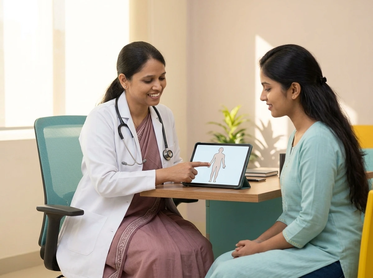 Dr. Rukkayal Fathima explaining an ovulation induction treatment plan to a patient at Yaal Fertility Centre