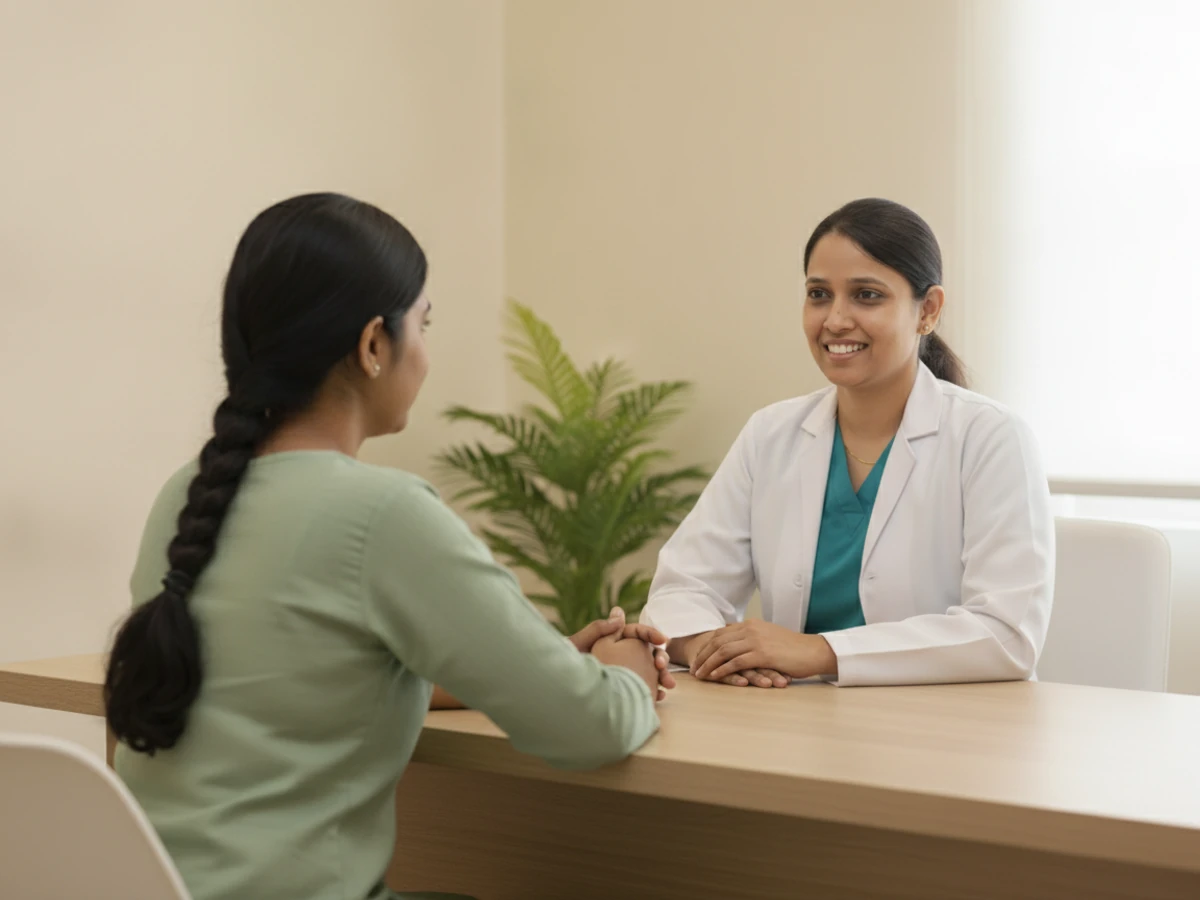 Dr. Rukkayal Fathima listening with compassion during a one-on-one consultation